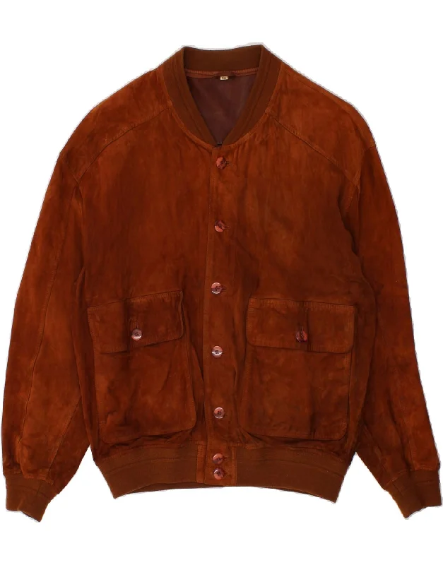 men's quilted jackets -MEUCCI Mens Suede Bomber Jacket IT 50 Large Brown