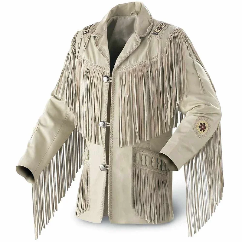 men's fleece-lined jackets -American Fringe Western Leather Beige Jacket