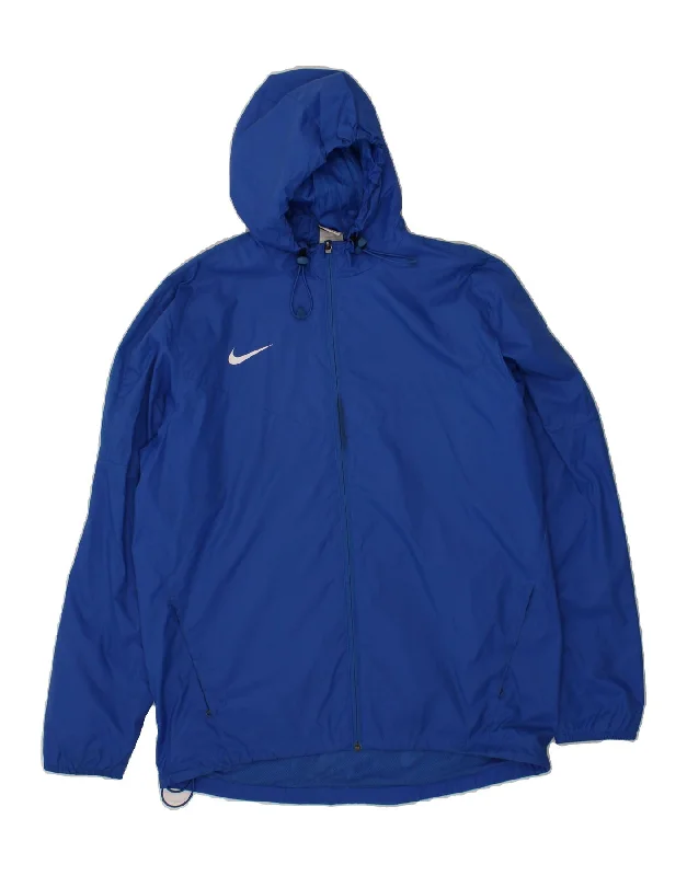 men's padded puffer jackets -hoodie jackets for men -NIKE Mens Hooded Rain Jacket UK 40 Large Blue Nylon