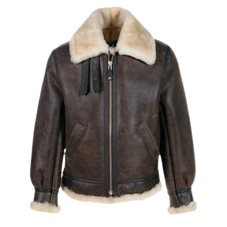 denim jackets for men -Ollie Men's Classic Leather Fur Lining Bomber Jacket Brown