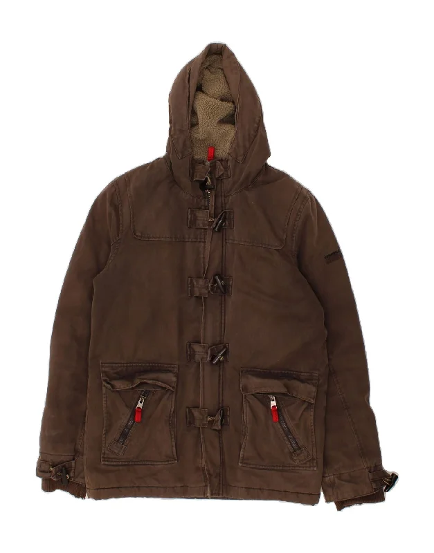 men's trench coats for rain -men's sweatshirts with designs -O'NEILL Mens Hooded Duffle Jacket UK 38 Medium Brown Cotton