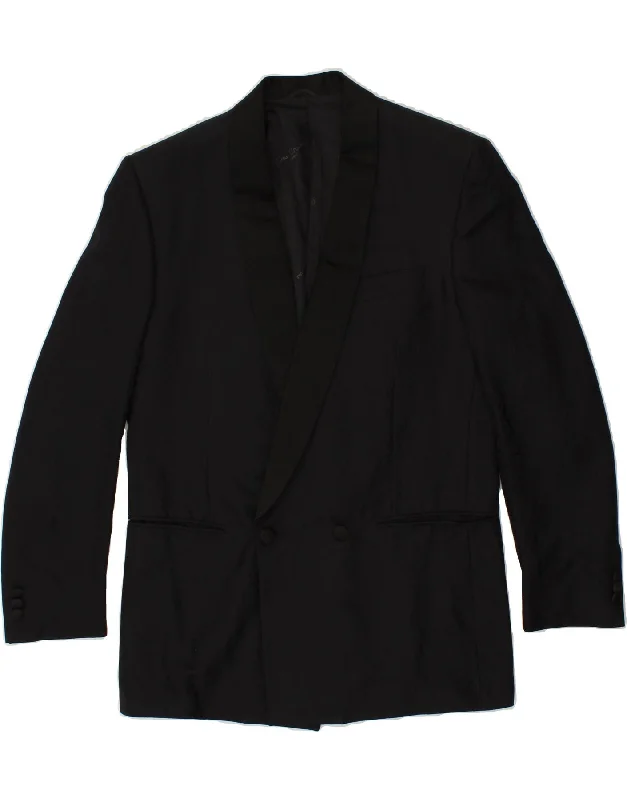 men's field jackets -PIERRE CARDIN Mens Double Breasted Blazer Jacket IT 46 Small Black Silk