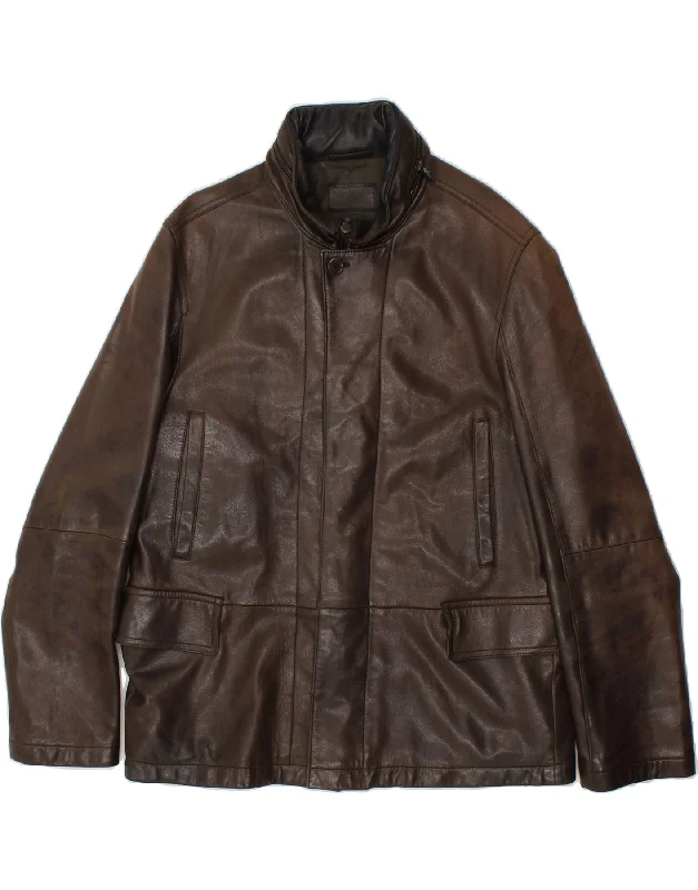 men's lightweight outdoor jackets -PRADA Mens Leather Jacket IT 54 2XL Brown Leather