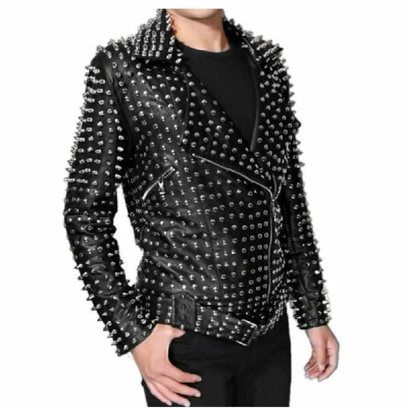 men's wool jackets -Punk Rock Silver Studded black jacket