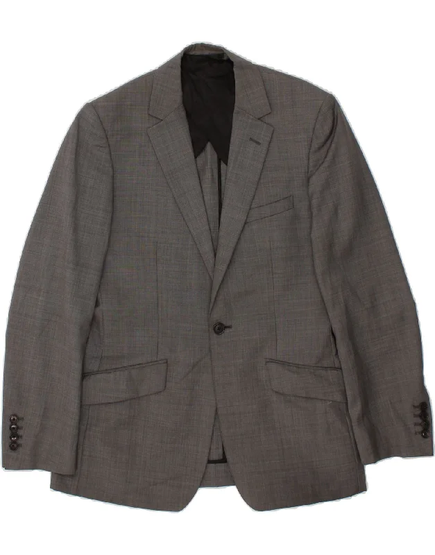 men's double-breasted jackets -REISS Mens 1 Button Blazer Jacket UK 36 Small Grey Wool