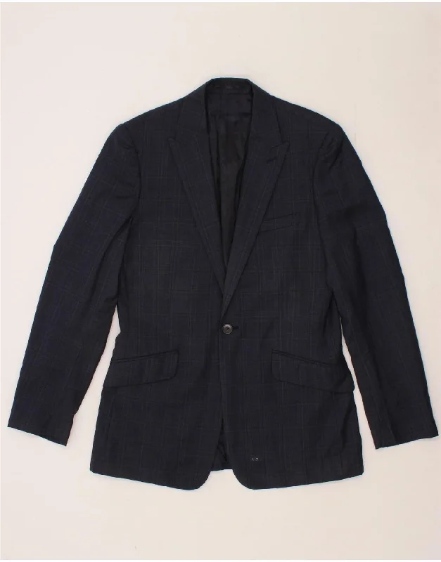 men's winter coats and jackets -REISS Mens 1 Button Blazer Jacket UK 38 Medium Navy Blue Check Wool