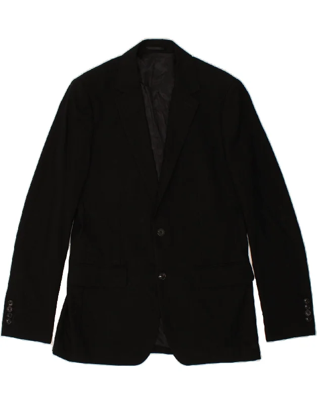 men's technical jackets -REISS Mens 3 Button Blazer Jacket UK 40 Large Black Wool