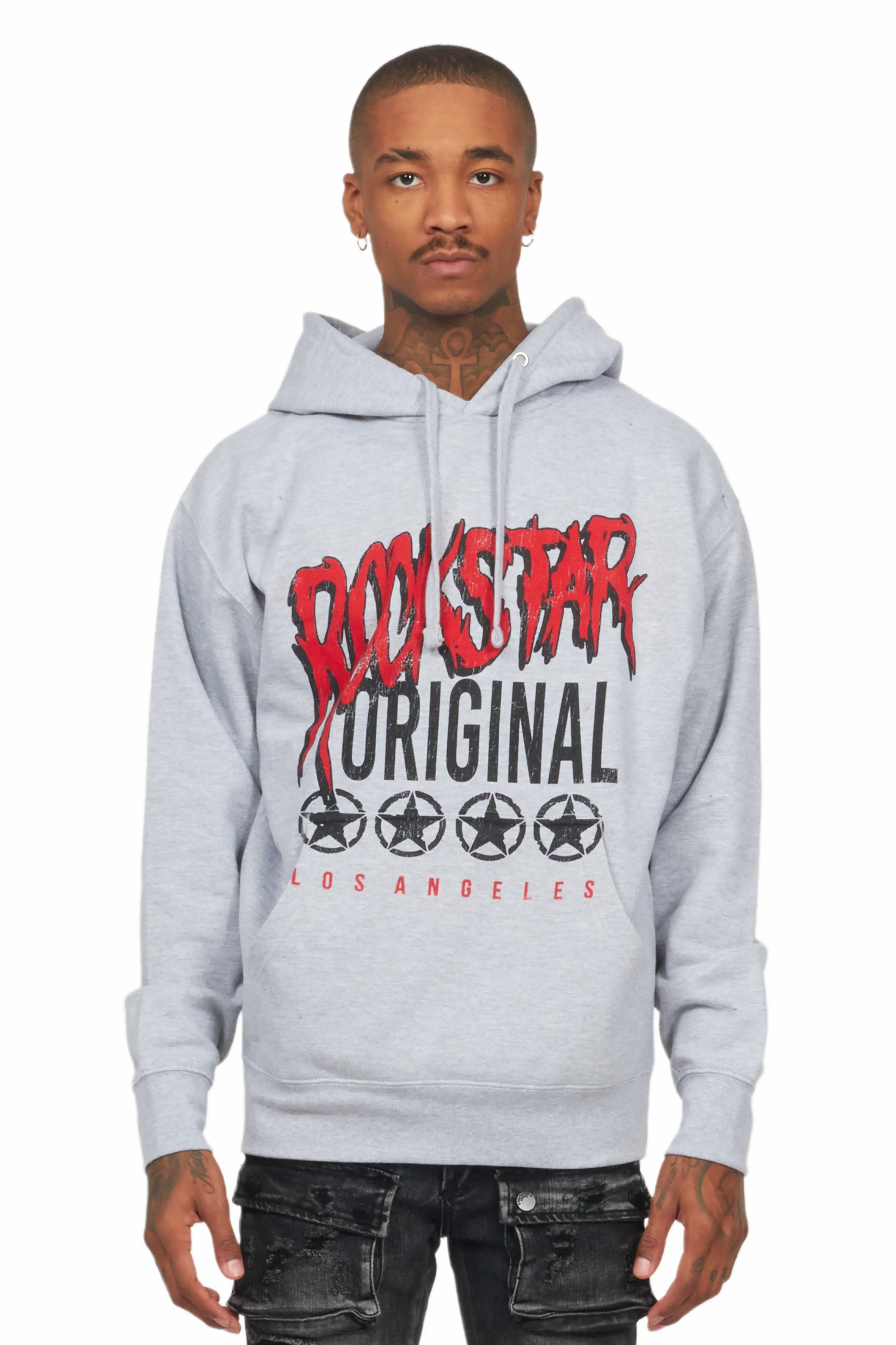 trendy pullover hoodies for men -Wizzurd Grey Graphic Hoodie