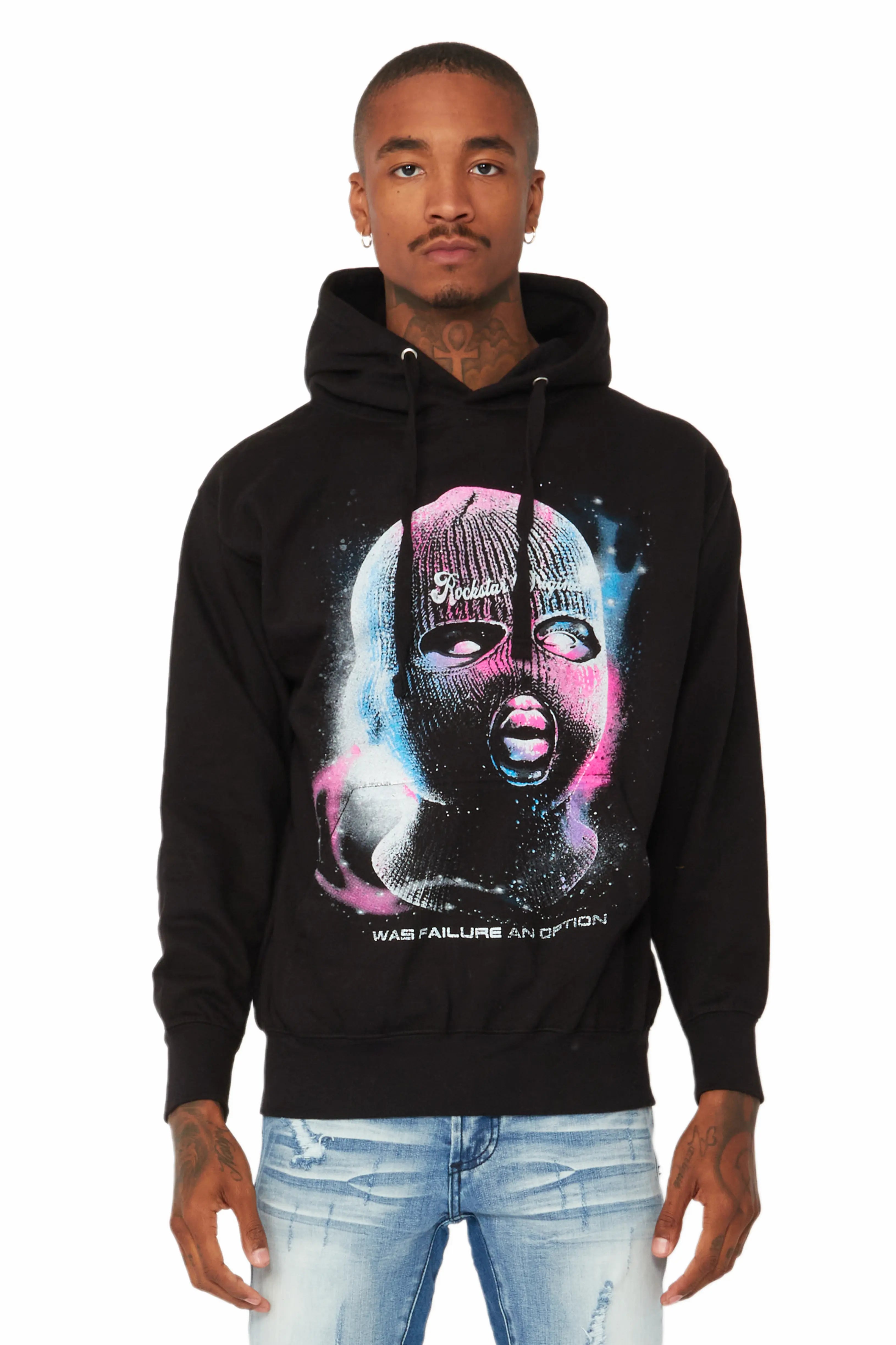 men's zippered sweatshirts -Fionn Black Graphic Hoodie