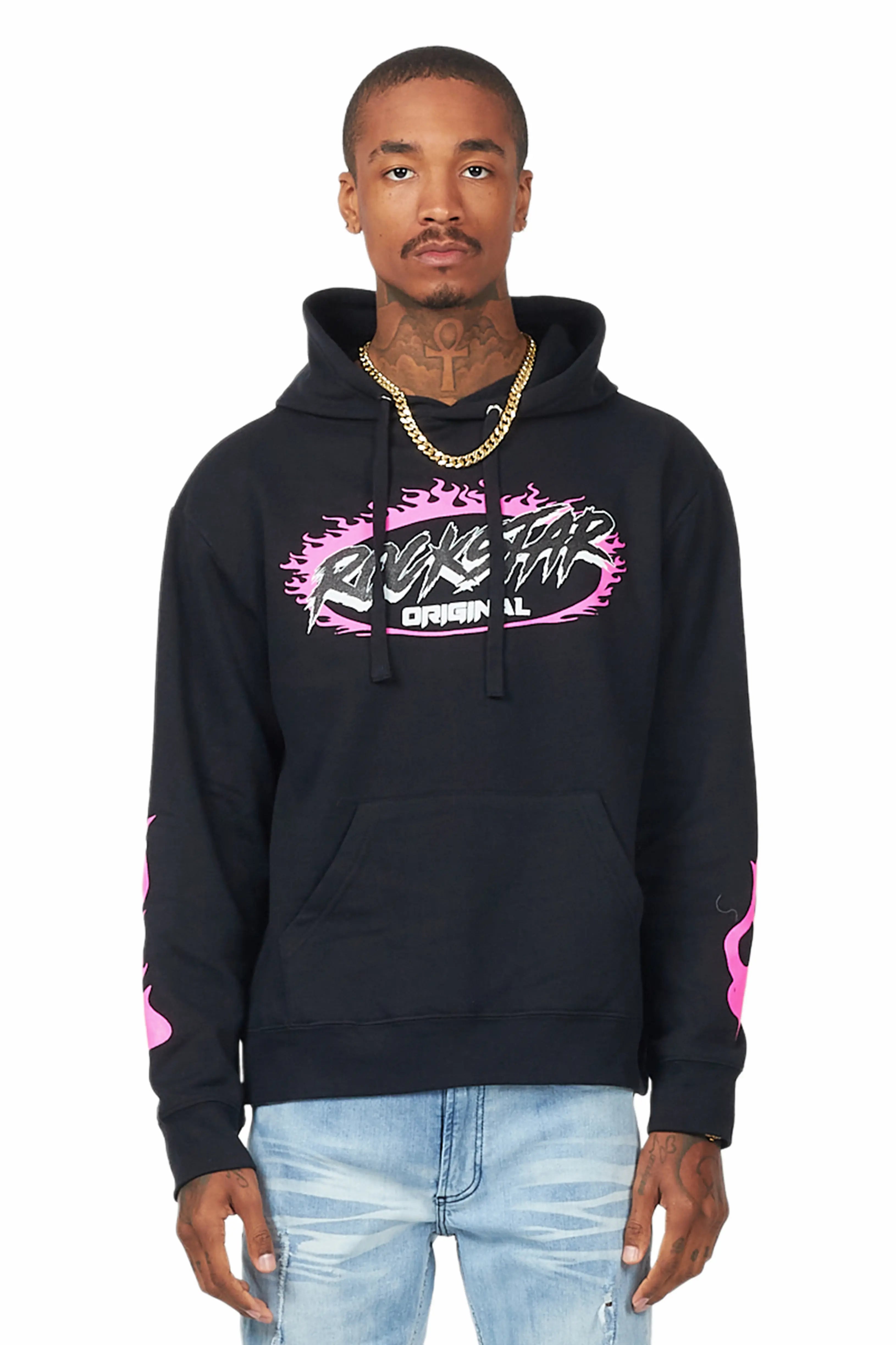 men's hoodies for casual wear -Draven Black/Pink Graphic Hoodie