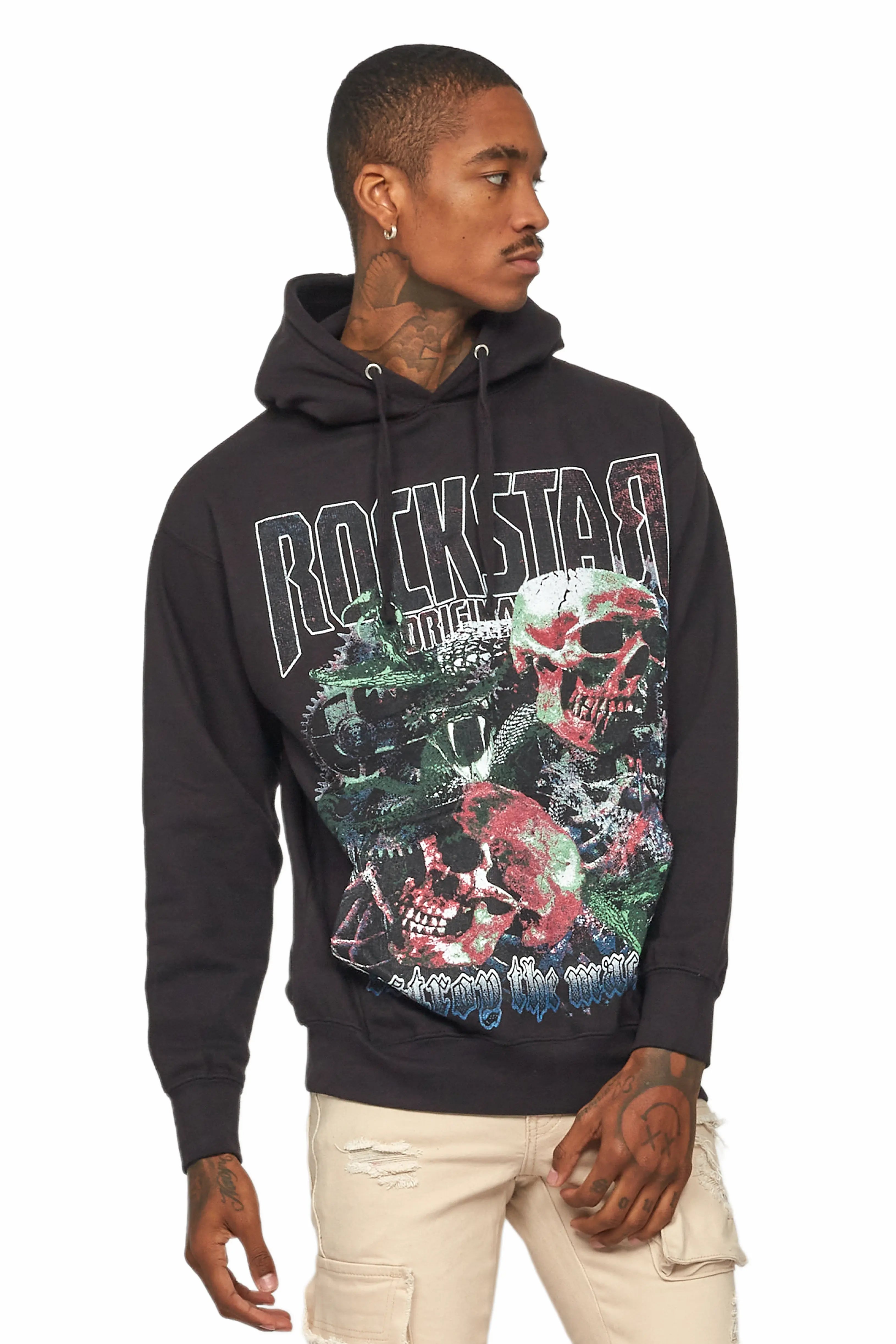 men's luxury sweatshirts -Argent Black Graphic Hoodie