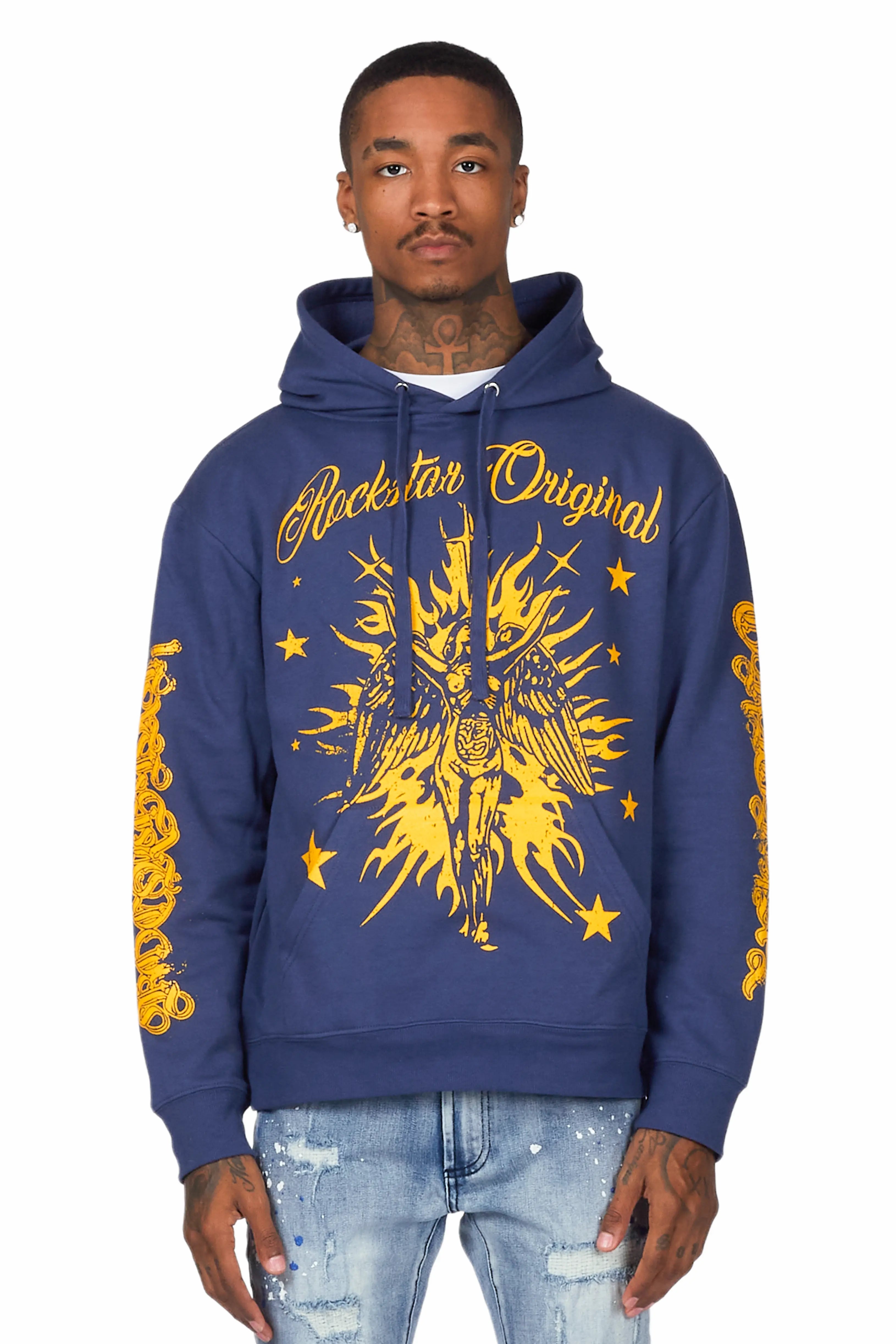 trendy hoodies for men -Mermaid Navy Graphic Hoodie