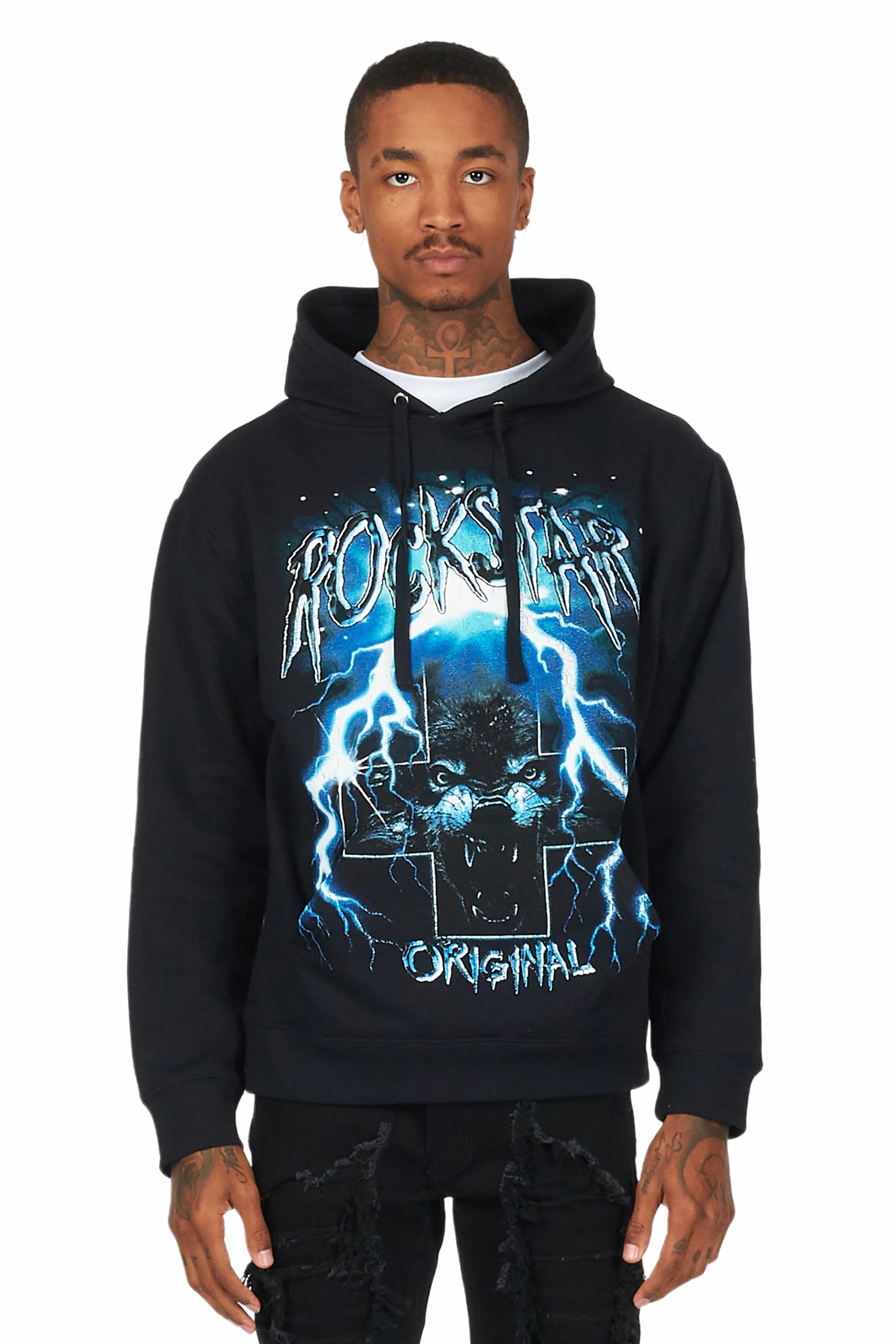 stylish men's hoodies -Bolk Black Graphic Hoodie