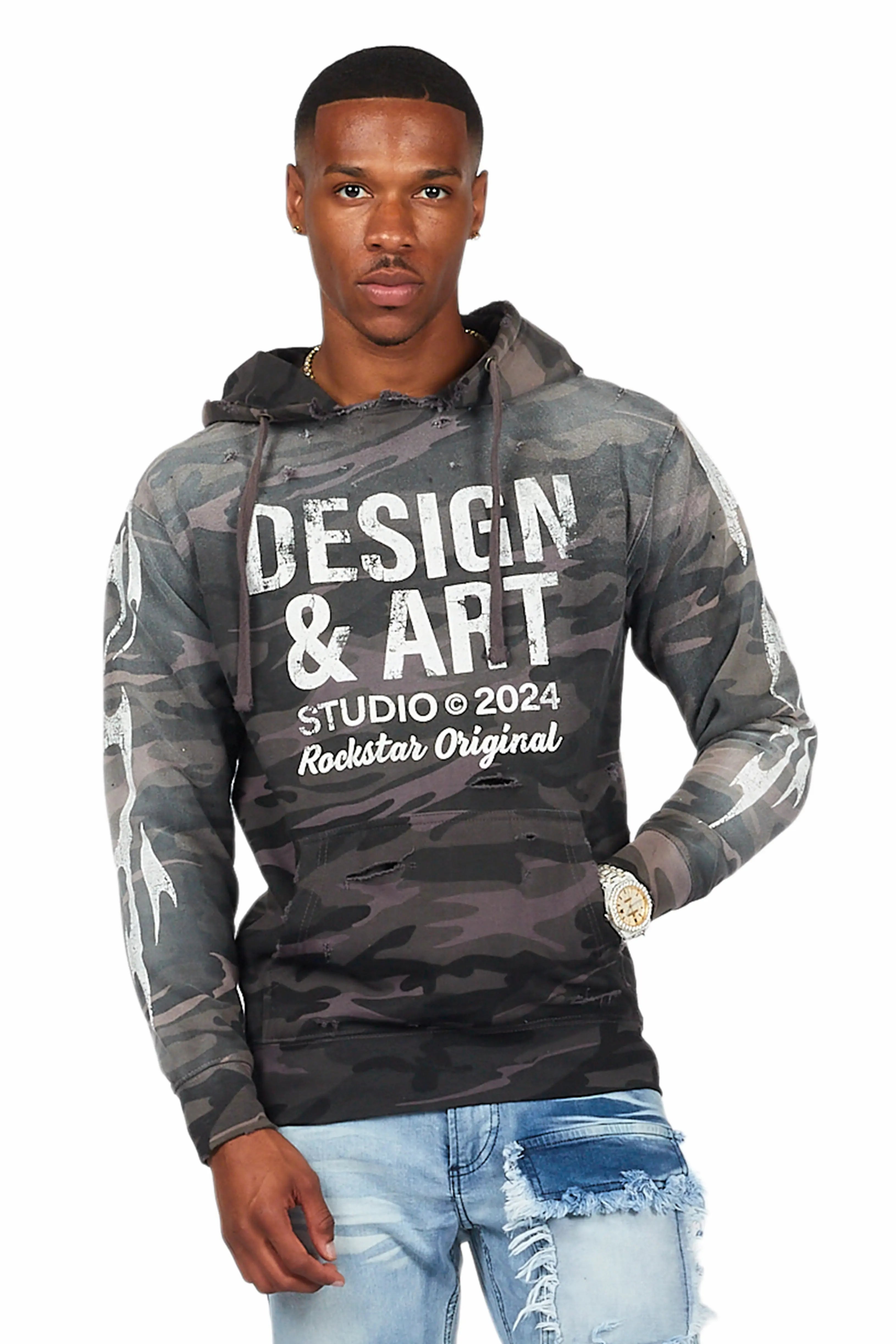 men's crewneck hoodies -Vachel Black Graphic Hoodie