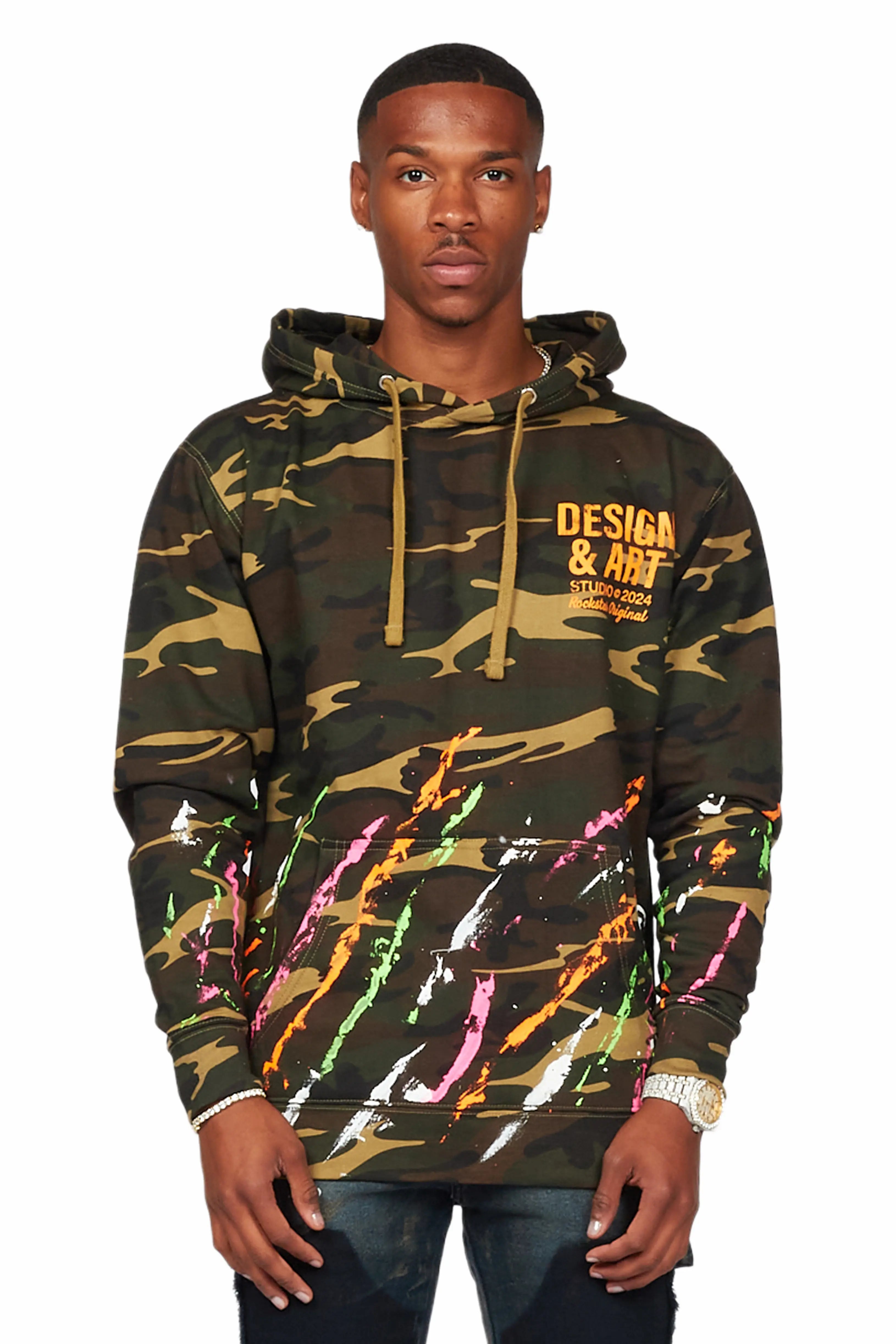 custom hoodies for men -Rahmi Beige Camo Graphic Hoodie