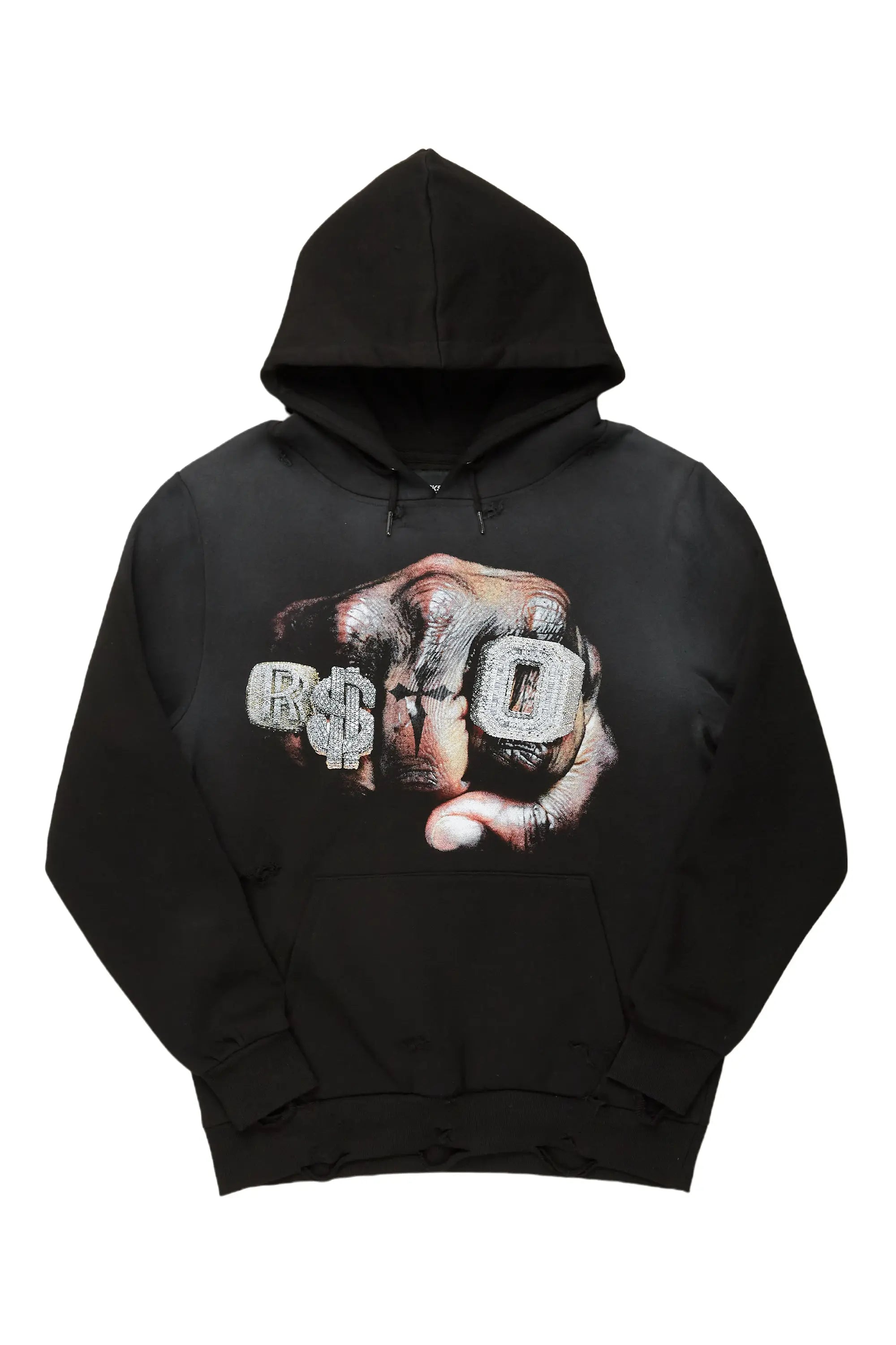 men's outdoor sweatshirts -Janus Black Distressed Graphic Hoodie