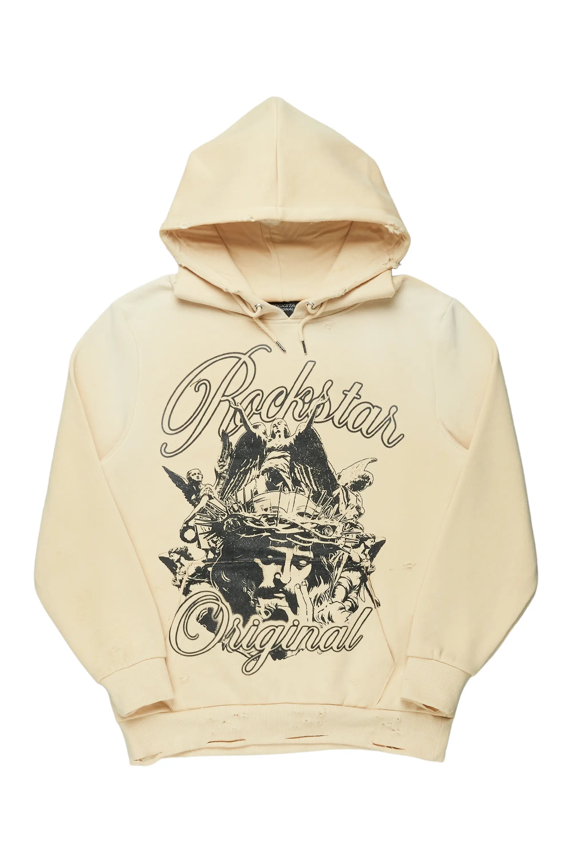 men's performance hoodies -Finna Beige Graphic Hoodie