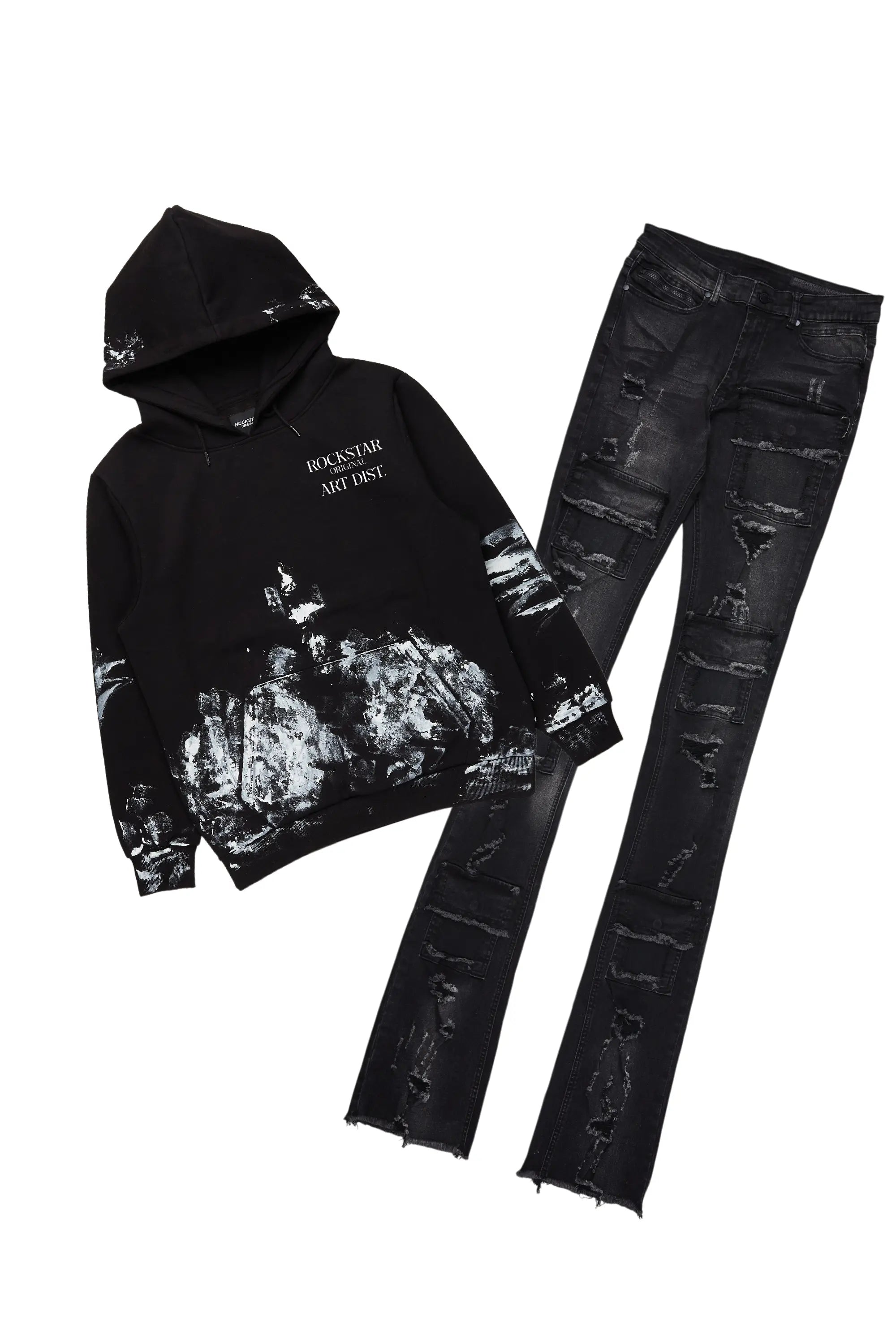 Filip Black Hoodie & Pooja Super Stacked Flare Jean Bundle