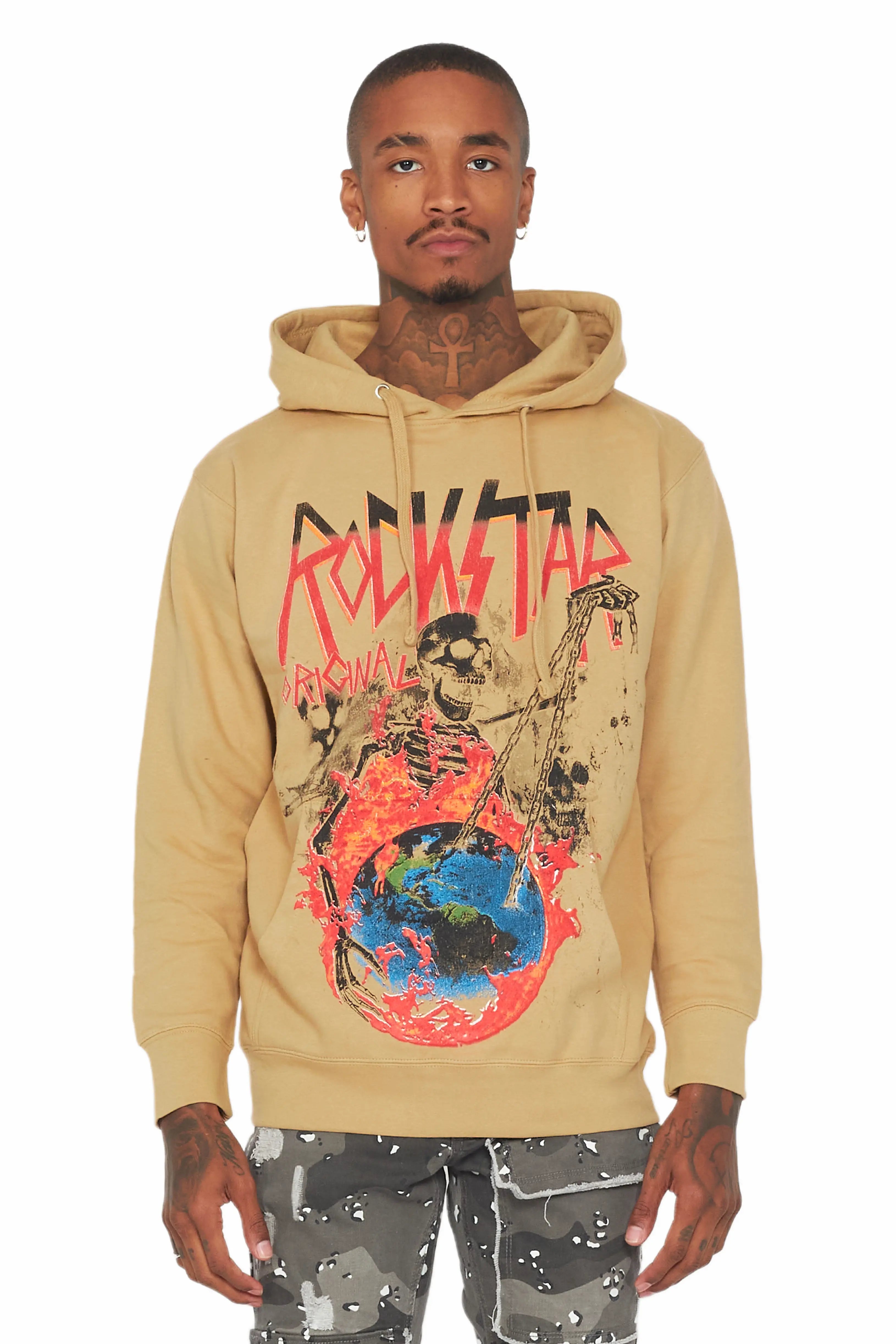 luxury hoodies for men -Barrett Beige Graphic Hoodie