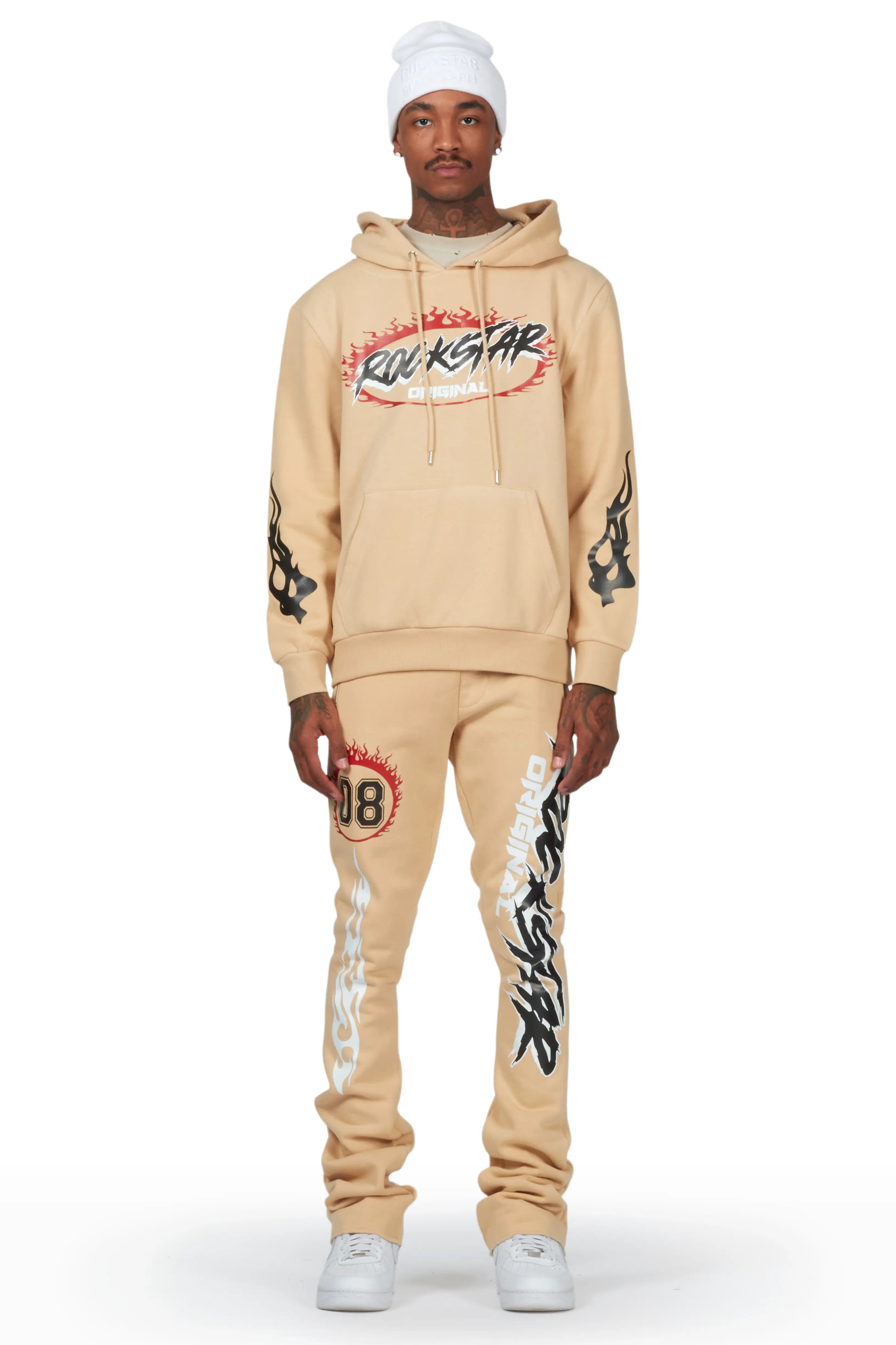 Draven Tan Hoodie/Stacked Flare Track Pant Set