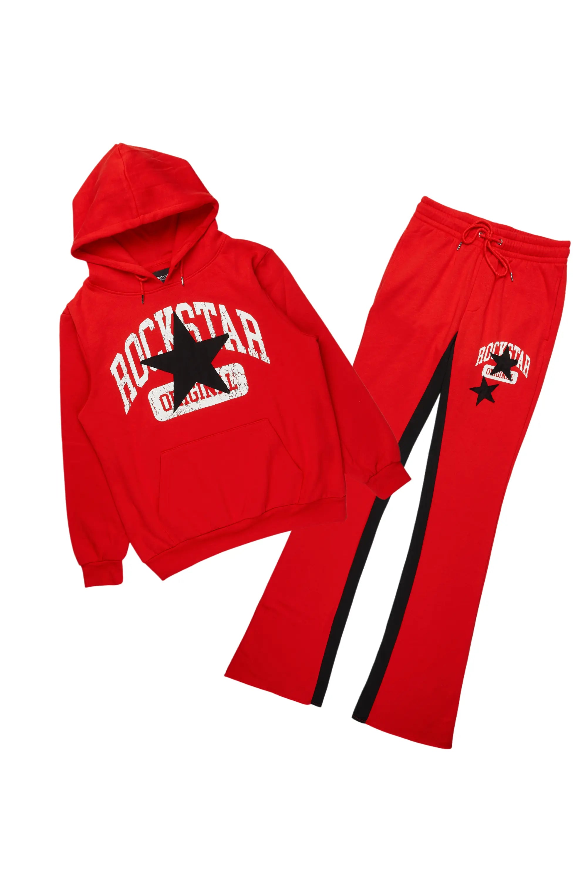 Mallor Red Baggy Stacked Hoodie Track Set