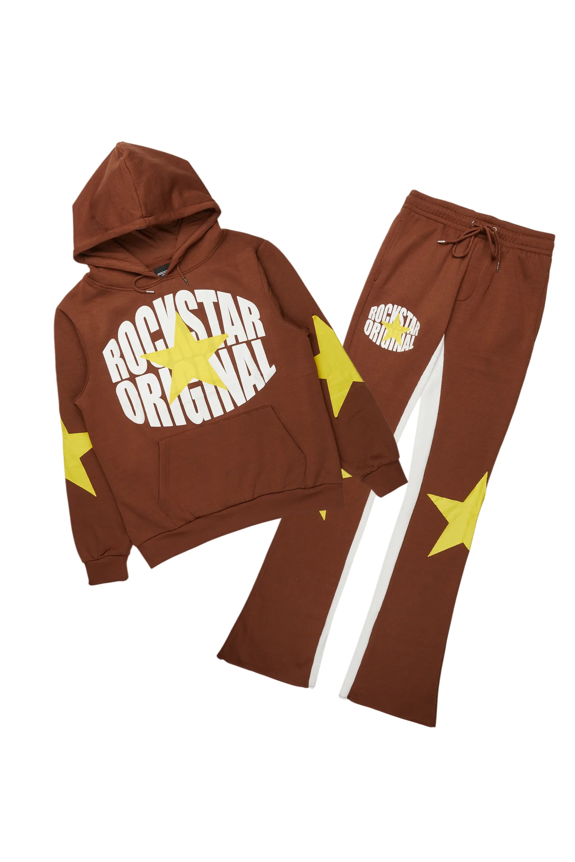 States Brown Baggy Stacked Hoodie Track Set