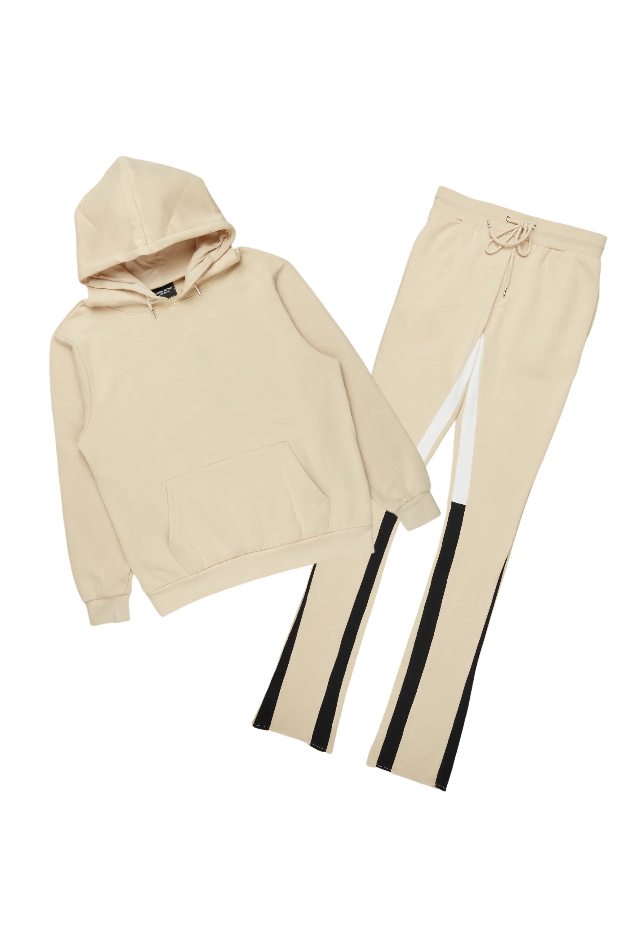 Basic Beige Hoodie/Stacked Flare Track Set