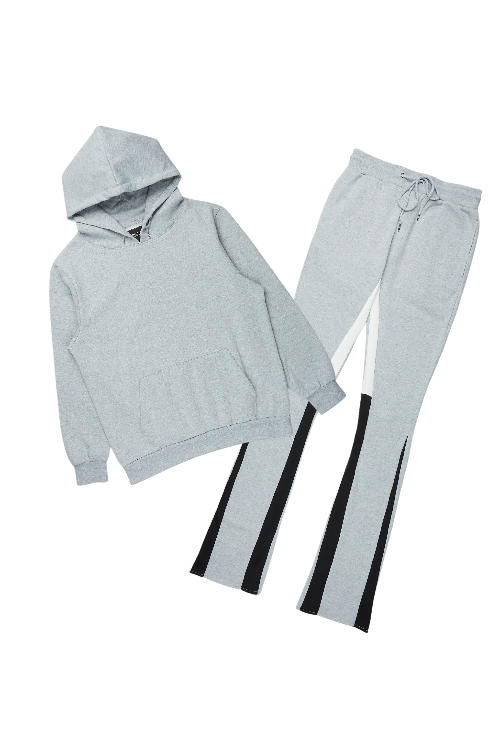 Basic Heather Grey Hoodie/Stacked Flare Track Set