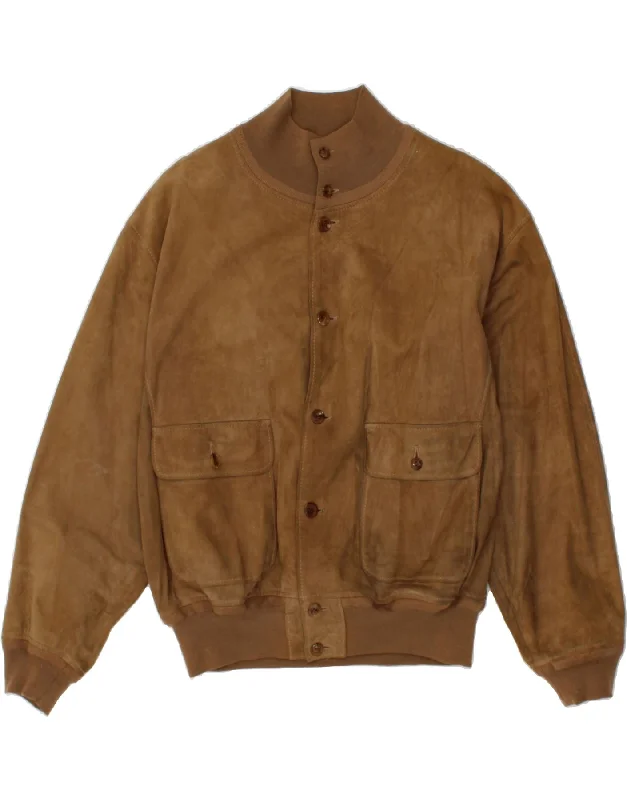 men's casual zippered jackets -RUPP & TAURECK COUTURE Mens Suede Bomber Jacket IT 56 3XL Brown Leather