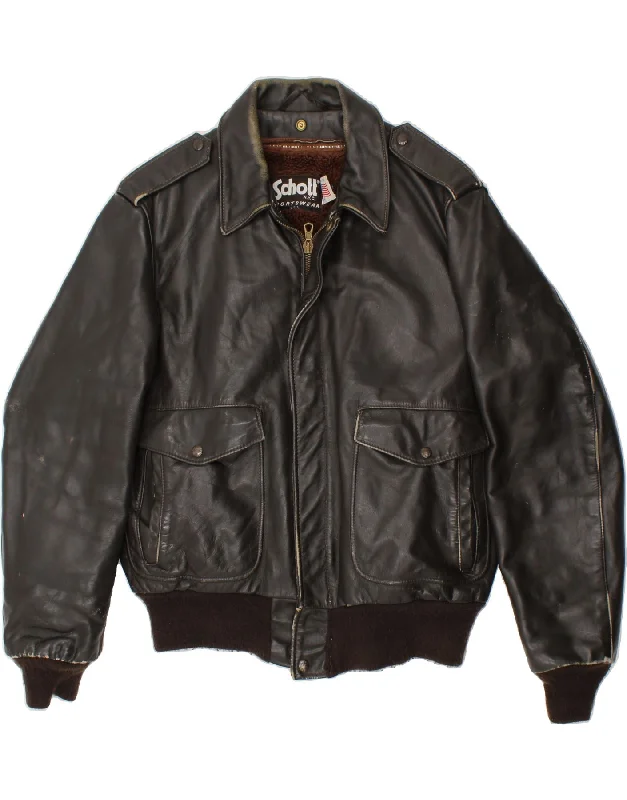 men's trench coats -SCHOTT Mens Leather Flight Aviator Jacket US 44 2XL Black Leather Sports