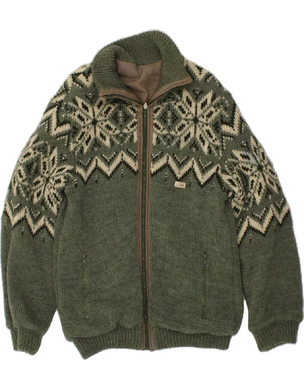 men's utility jackets -men's zippered sweatshirts -SILVY Mens Knit Bomber Jacket UK 34 XS Green Fair Isle