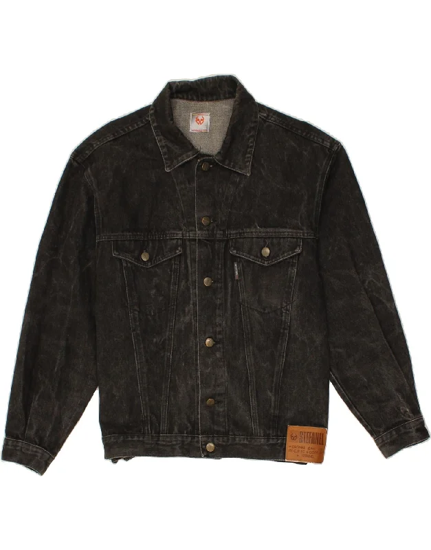 men's slim-fit blazers -STEFANEL Mens Denim Jacket UK 40 Large Black