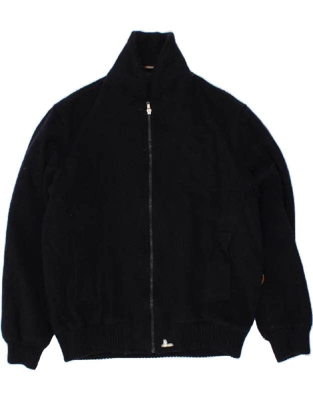 men's leather bomber jackets -STEINBOCK Mens Bomber Jacket IT 50 Large Navy Blue Wool