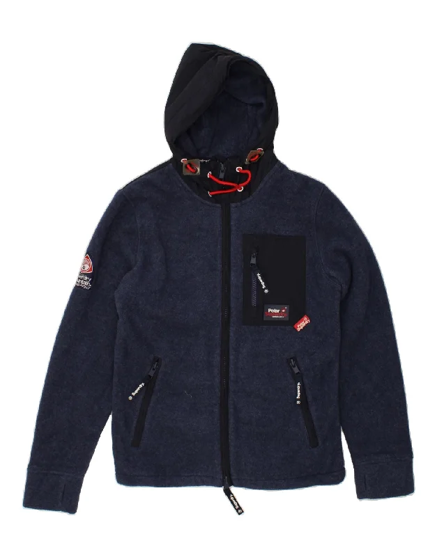 men's hooded bomber jackets -men's hoodies for layering -SUPERDRY Mens Hooded Fleece Jacket UK 36 Small Navy Blue Polyester