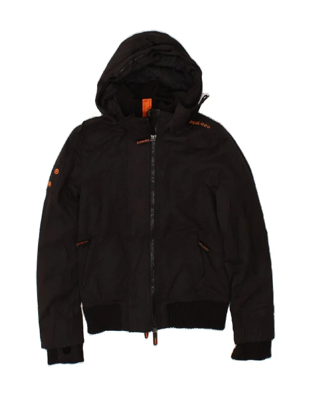 men's quilted jackets -modern hoodies for men -SUPERDRY Mens The Windbomber Hooded Windbreaker Jacket UK 34 XS Black