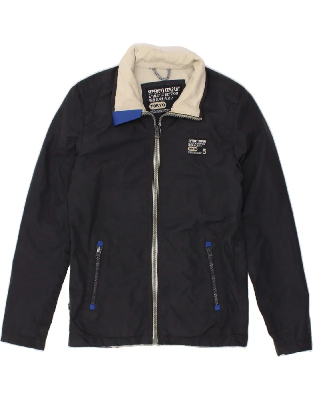 men's trench coats -men's hoodie sweatshirt -SUPERDRY Mens Tokyo Windbreaker Jacket UK 36 Small Navy Blue Polyester