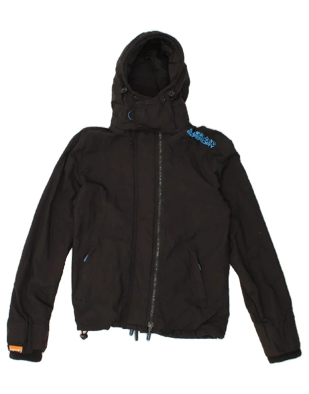 men's quilted winter jackets -men's logo sweatshirts -SUPERDRY Mens Windcheater Hooded Windbreaker Jacket UK 36 Small Black