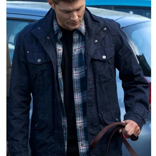 men's performance jackets for cold weather -Supernatural Dean Winchester Navy Blue Jacket