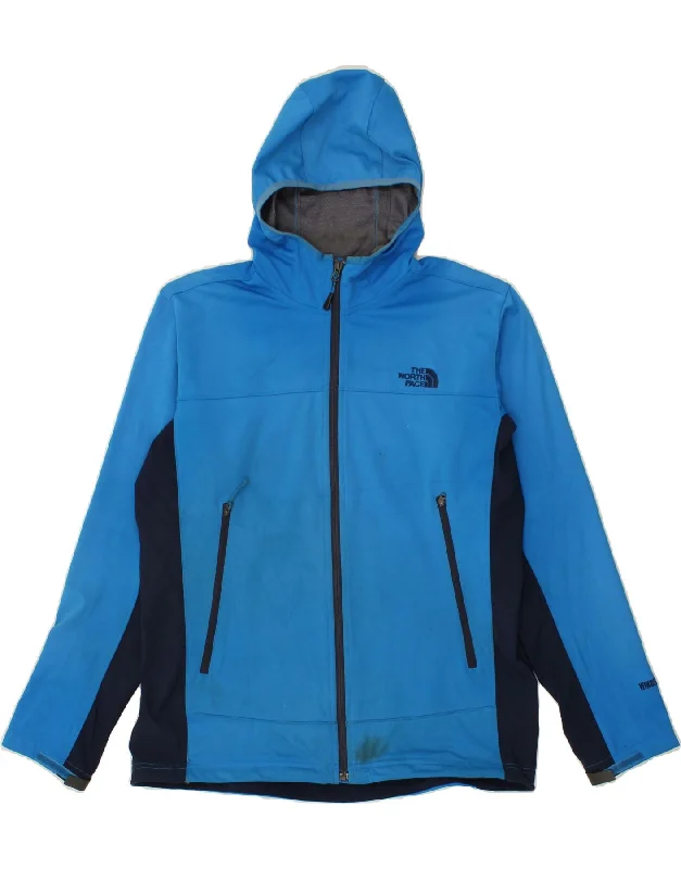 men's lightweight rain jackets -THE NORTH FACE Mens Hooded Windbreaker Jacket UK 40 Large Blue Colourblock