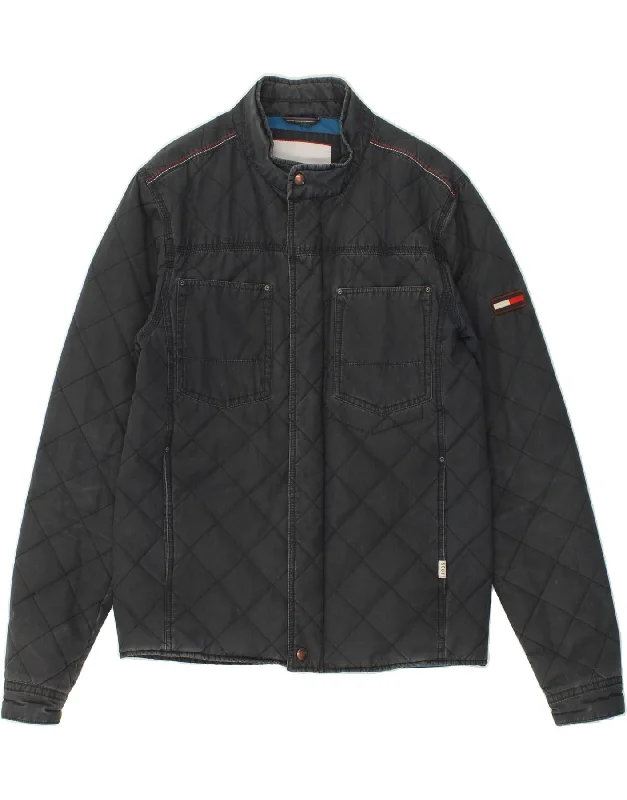 men's insulated rain jackets -TOMMY HILFIGER Mens Quilted Jacket UK 38 Medium Black Cotton