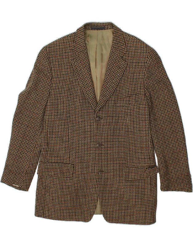 men's lightweight rain jackets -TRUSSARDI Mens 3 Button Blazer Jacket Size 50 Large Green Houndstooth