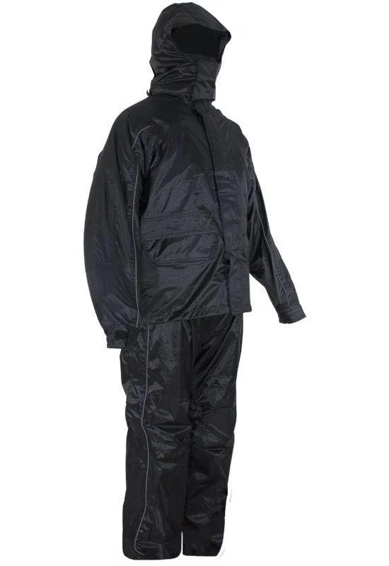 Two-Piece Black Rain Suit With Zippered Side Seams, RS21-HOODIE-DL