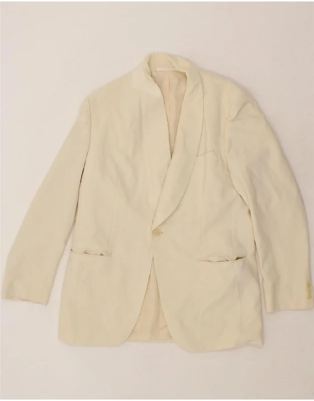 men's utility jackets -men's zippered sweatshirts -VINTAGE Mens 1 Button Blazer Jacket UK 38 Medium Off White Polyester