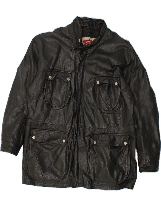 men's parkas for winter -VINTAGE Mens Leather Jacket IT 48 Medium Black Leather