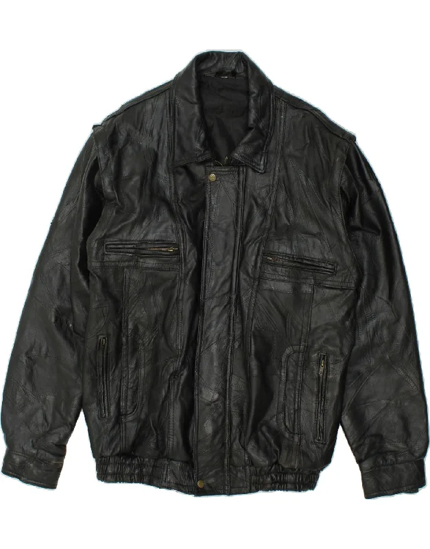 men's double-breasted jackets -VINTAGE Mens Leather Jacket UK 40 Large Black Leather