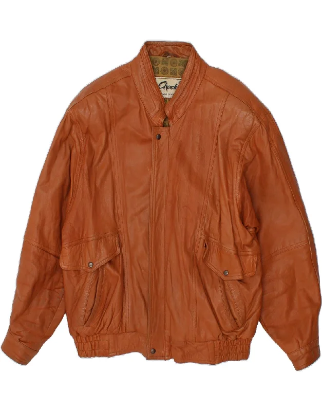 men's utility jackets -VINTAGE Mens Leather Jacket UK 40 Large Brown Leather