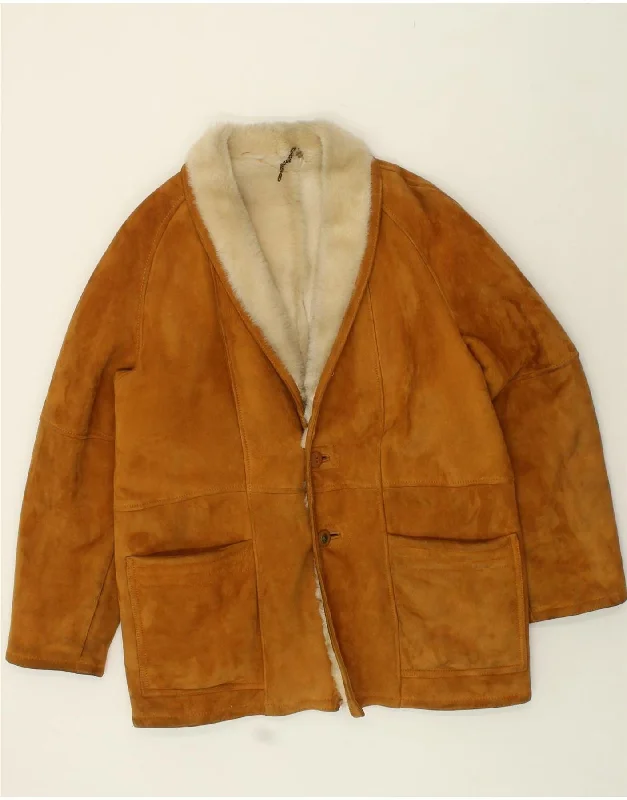 men's tailored jackets -VINTAGE Mens Shearling Jacket IT 52 XL Brown