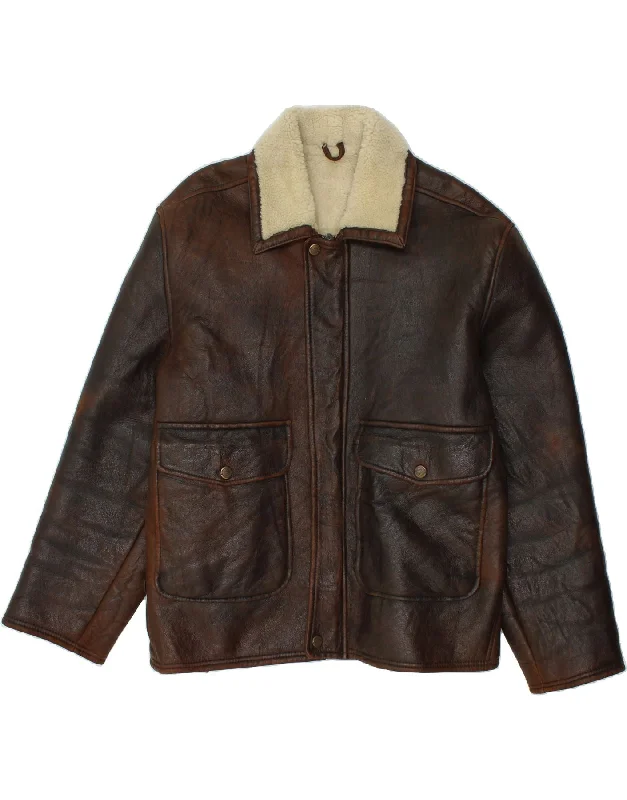 men's stylish coats and jackets -VINTAGE Mens Shearling Jacket IT 56 3XL Brown Shearling