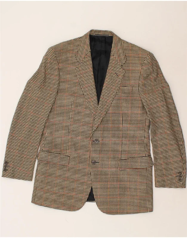 men's rugged jackets -VINTAGE Mens Slim 2 Button Blazer Jacket IT 50 Large Beige Houndstooth