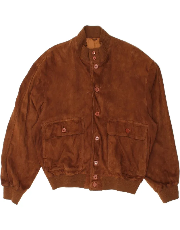 men's shearling jackets -fleece hoodies for men -VINTAGE Mens Suede Bomber Jacket IT 52 XL Brown